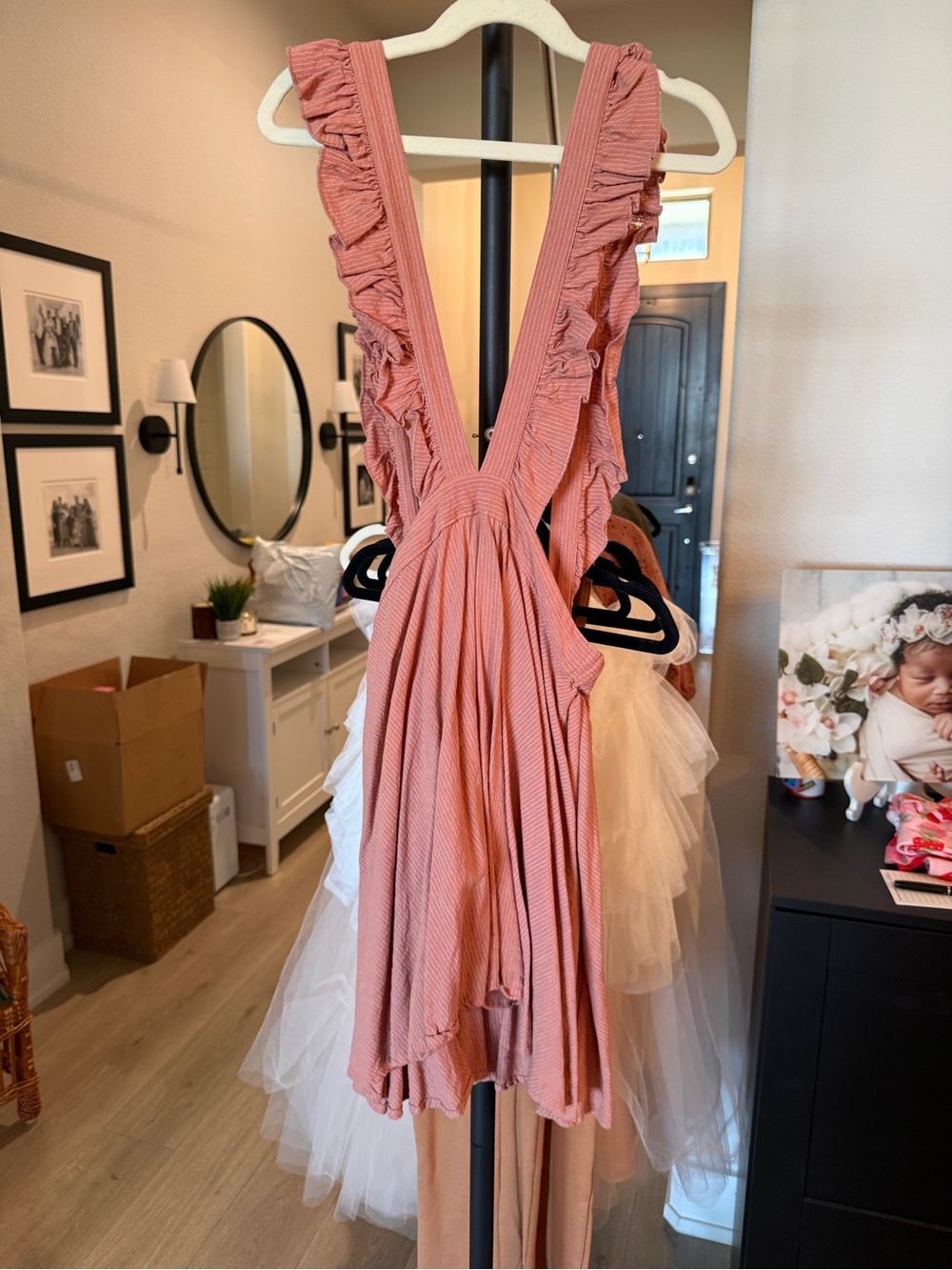 Girls Ruffle-Strap Romper in Dusty Rose